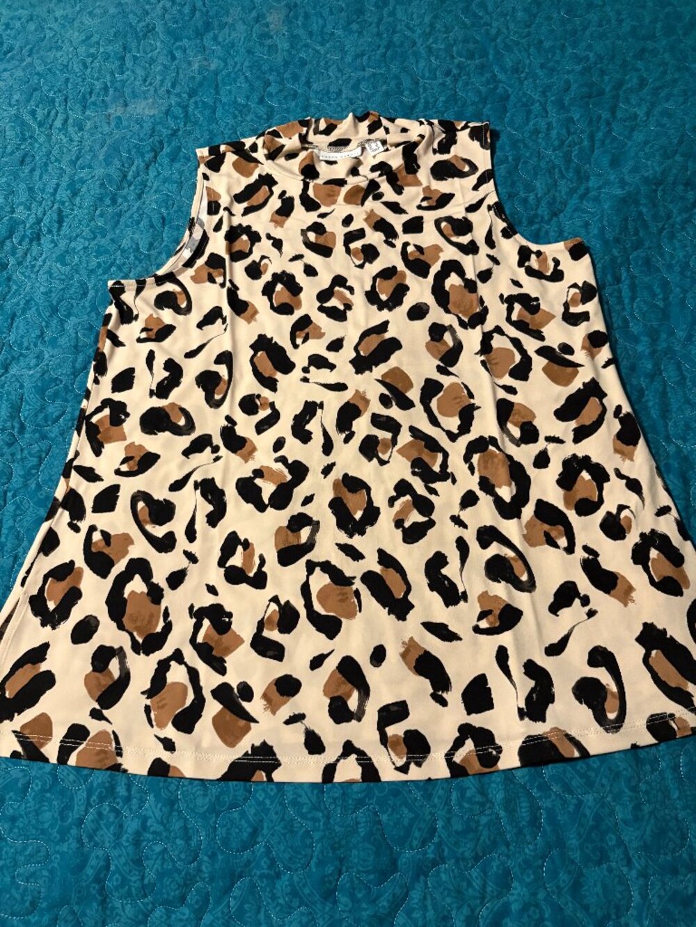 Susan Graver Sleeveless Mock-Neck Leopard Print Top Size L